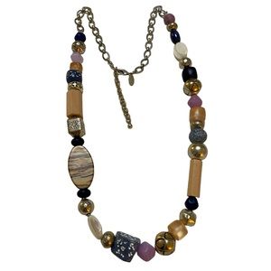 Chicos Chunky Long Necklace Blue Pink Mixed Media